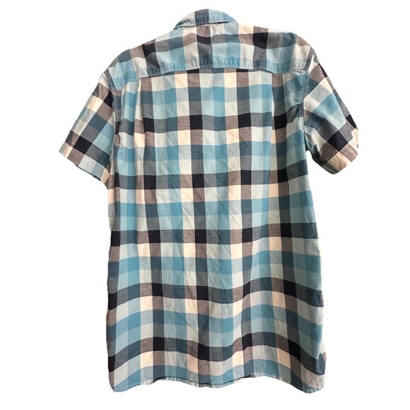 North Face Shirt Mens M Blue Plaid Short Sleeve Button Up Camp Core, Hiking Nerd - Picture 2 of 14